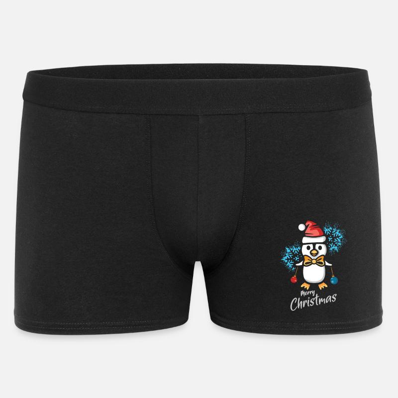 Weihnachtspinguin mit Schneeflocken - Männer Boxer Shorts - Schwarz