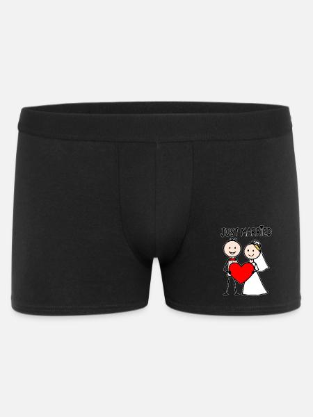Bruidspaar Cartoon Heart Net Getrouwd - Mannen Boxershorts - zwart