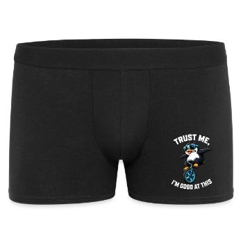 Cooler Pinguin auf Einrad mit Spruch - Männer Boxer Shorts - Schwarz - Vorne