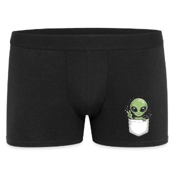 Cute Pocket Alien Cartoon with Peace Sign - Men's Boxer Shorts - black - Front