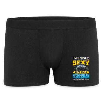 Fischer Fisch Angel Sprüche Lustig Angler - Männer Boxer Shorts - Schwarz - Vorne