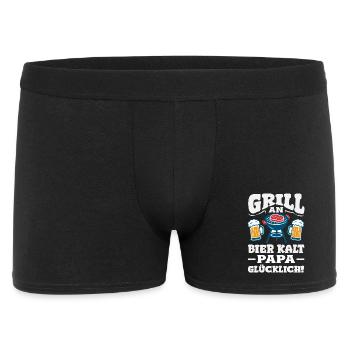 Grillmeister Geschenk Fleisch Wurst & Bier - Männer Boxer Shorts - Schwarz - Vorne