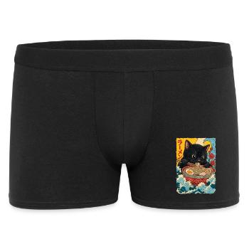 Süße Katze isst Ramen - Männer Boxer Shorts - Schwarz - Vorne