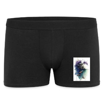 Aquarell-Koi und Kirschpagode - Männer Boxer Shorts - Schwarz - Vorne