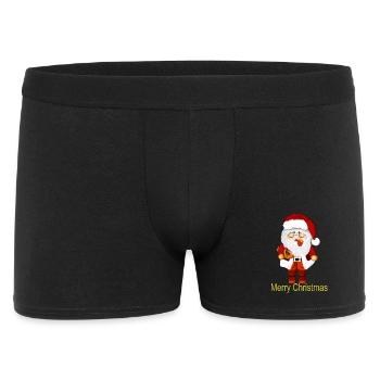 Weihnachtsmann mit Geschenkpaket - Männer Boxer Shorts - Schwarz - Vorne