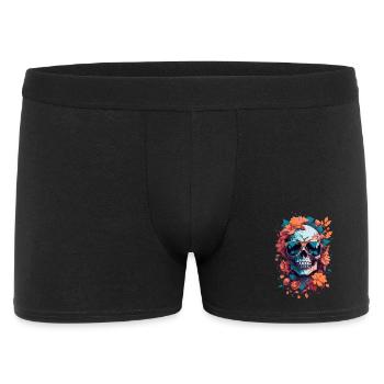 Skull with Sunglasses and Autumn Flowers - Men's Boxer Shorts - black - Front