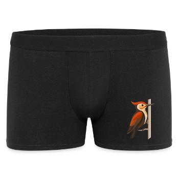 Specht an Baumstamm – Stilisiertes Vogelmotiv - Männer Boxer Shorts - Schwarz - Vorne