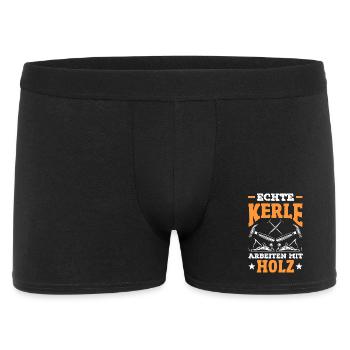 Echte Kerle Arbeiten Mit Holz - Männer Boxer Shorts - Schwarz - Vorne