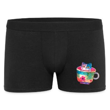 Cat, coffee cup, colorful, illustration, mug - Men's Boxer Shorts - black - Front