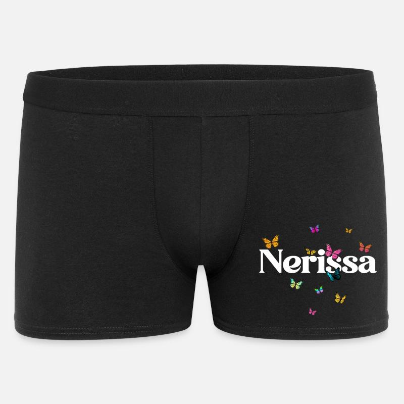 Schöner Mädchenname NERISSA mit Schmetterlingen  - Männer Boxer Shorts - Schwarz
