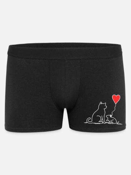 Cat and Mouse with Heart Balloon - Men's Boxer Shorts - black