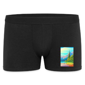 Paysage avec lac, bateau et montagnes - Boxer Homme - noir - Devant