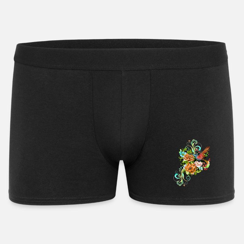 Wunderschöne elegante Blumen mit Vogel. - Männer Boxer Shorts - Schwarz