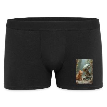 Créature extraterrestre avec chat compagnon - Boxer Homme - noir - Devant