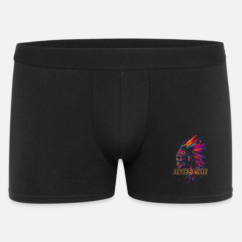 Awesome Indianer Totenkopf - Männer Boxer Shorts - Schwarz