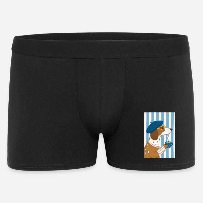 Schicker Hundekaffee und Baskenmütze - Männer Boxer Shorts - Schwarz
