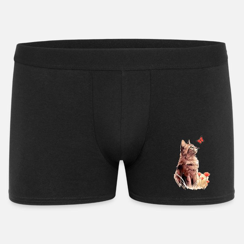 Katze und Schmetterling - Männer Boxer Shorts - Schwarz