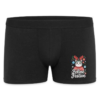 Feline Festive Funny Christmas Cat with Antlers - Men's Boxer Shorts - black - Front