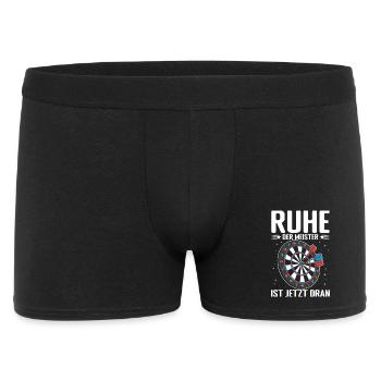 Ruhe – Der Darts-Meister ist jetzt dran - Männer Boxer Shorts - Schwarz - Vorne