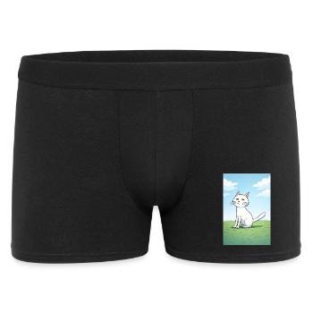 Weiße Katze mit frechen Blick - Männer Boxer Shorts - Schwarz - Vorne