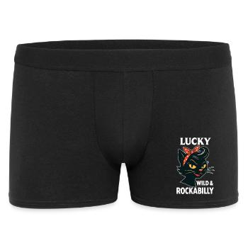 Lucky, Wild & Rockabilly : Black Retro Cat - Boxer Homme - noir - Devant