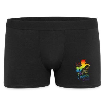 Einhorn satteln Spruch Regenbogen Silhouette bunt - Männer Boxer Shorts - Schwarz - Vorne