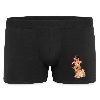Gingerbread man as engine driver on the gingerbread locomotive - Men's Boxer Shorts - black - Front