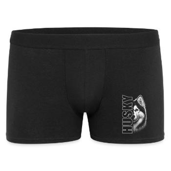 Husky Porträt mit vertikalem Schriftzug - Männer Boxer Shorts - Schwarz - Vorne