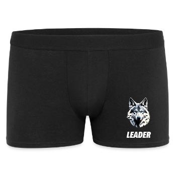 Wolfskopf mit weißem Leader Schriftzug - Männer Boxer Shorts - Schwarz - Vorne