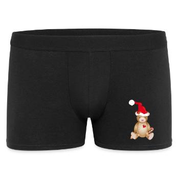 Niedlicher Teddybär mit Weihnachtsmütze - Männer Boxer Shorts - Schwarz - Vorne