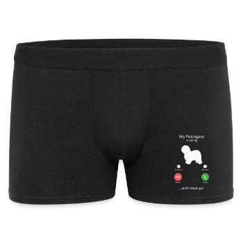 Un Pékinois appelle le propriétaire drôle de chien - Boxer Homme - noir - Devant
