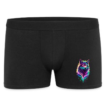 Farbenfroher Wolf Graffiti Wolfskopf - Männer Boxer Shorts - Schwarz - Vorne