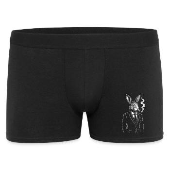 Eleganter Hase im Anzug rauchend - Männer Boxer Shorts - Schwarz - Vorne