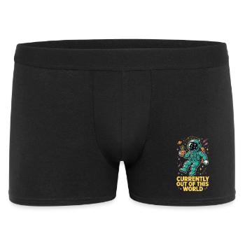 Astronaut mit Kaffee im Weltall - Männer Boxer Shorts - Schwarz - Vorne