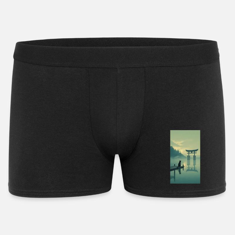 Schwarze Katze am Torii – Asian Zen Design - Männer Boxer Shorts - Schwarz