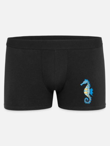 niedliches blaues Seepferdchen im Comic Stil - Männer Boxer Shorts - Schwarz
