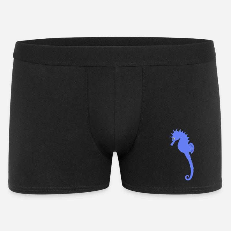 Verspieltes blaues Seepferdchen-Kunstdruck - Männer Boxer Shorts - Schwarz