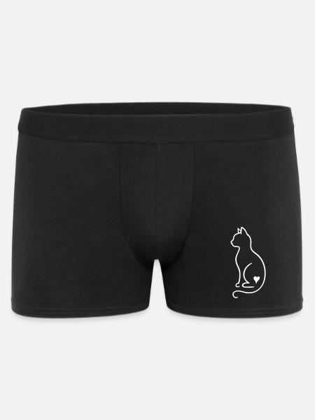 Cat Line Art – Hvidt minimalistisk design med hjerte - Boxer Shorts til mænd - sort