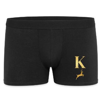 Buchstabe k Goldener Hirsch - Geschenkidee - Männer Boxer Shorts - Schwarz - Vorne