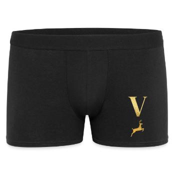Buchstabe v goldener Hirsch - Geschenkidee - Männer Boxer Shorts - Schwarz - Vorne