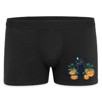 Süßes schwarzes Kätzchen und Halloween Kürbisse - Männer Boxer Shorts - Schwarz - Vorne