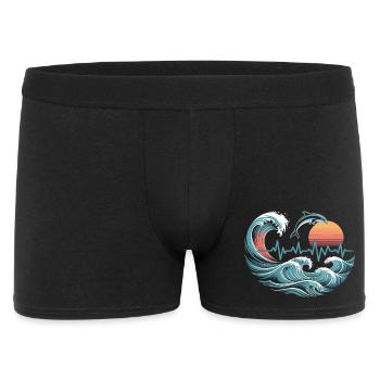 Ocean Heartbeat – Waves & Dolphin Shirt - Men's Boxer Shorts - black - Front