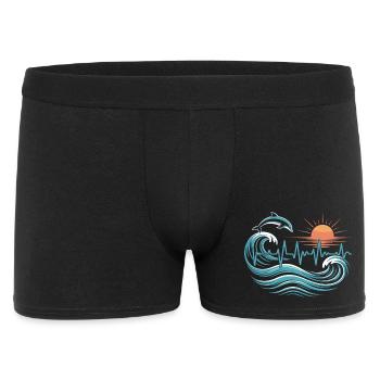 Sea Heart Line Shirt – Dolphin & Waves Motif - Men's Boxer Shorts - black - Front