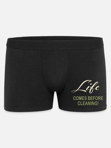 Citazione tipografica La vita viene prima della pulizia - Boxer da uomo - nero
