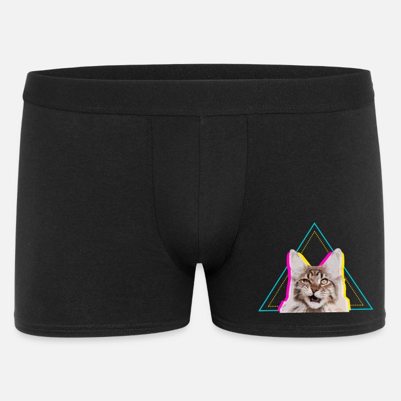 Neon Retro Cat Geometric Triangle Art - Men's Boxer Shorts - black