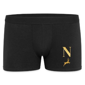 Buchstabe n Goldener Hirsch - Geschenkidee - Männer Boxer Shorts - Schwarz - Vorne