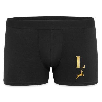 Buchstabe l Goldener Hirsch - Geschenkidee - Männer Boxer Shorts - Schwarz - Vorne