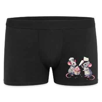 Two cute mice decorating a cupcake together - Men's Boxer Shorts - black - Front