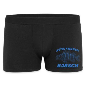 Küss meinen Barsch Vintage Retro lustiger Angler - Männer Boxer Shorts - Schwarz - Vorne