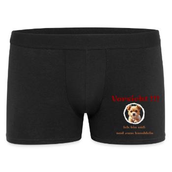 Vorsicht - Ich bin süß und zum knuddeln - Männer Boxer Shorts - Schwarz - Vorne